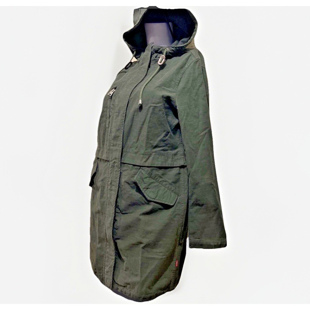 Olive Green Hooded Parka Jacket Military Style Coat Sz Med Levi's Y2K‎ 90's - Picture 4 of 12